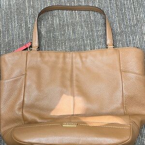 Coach Brown Leather Tote with Pink Accent